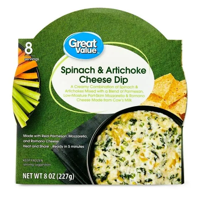 Great Value Spinach Artichoke Cheese Dip, 8 oz (Frozen)