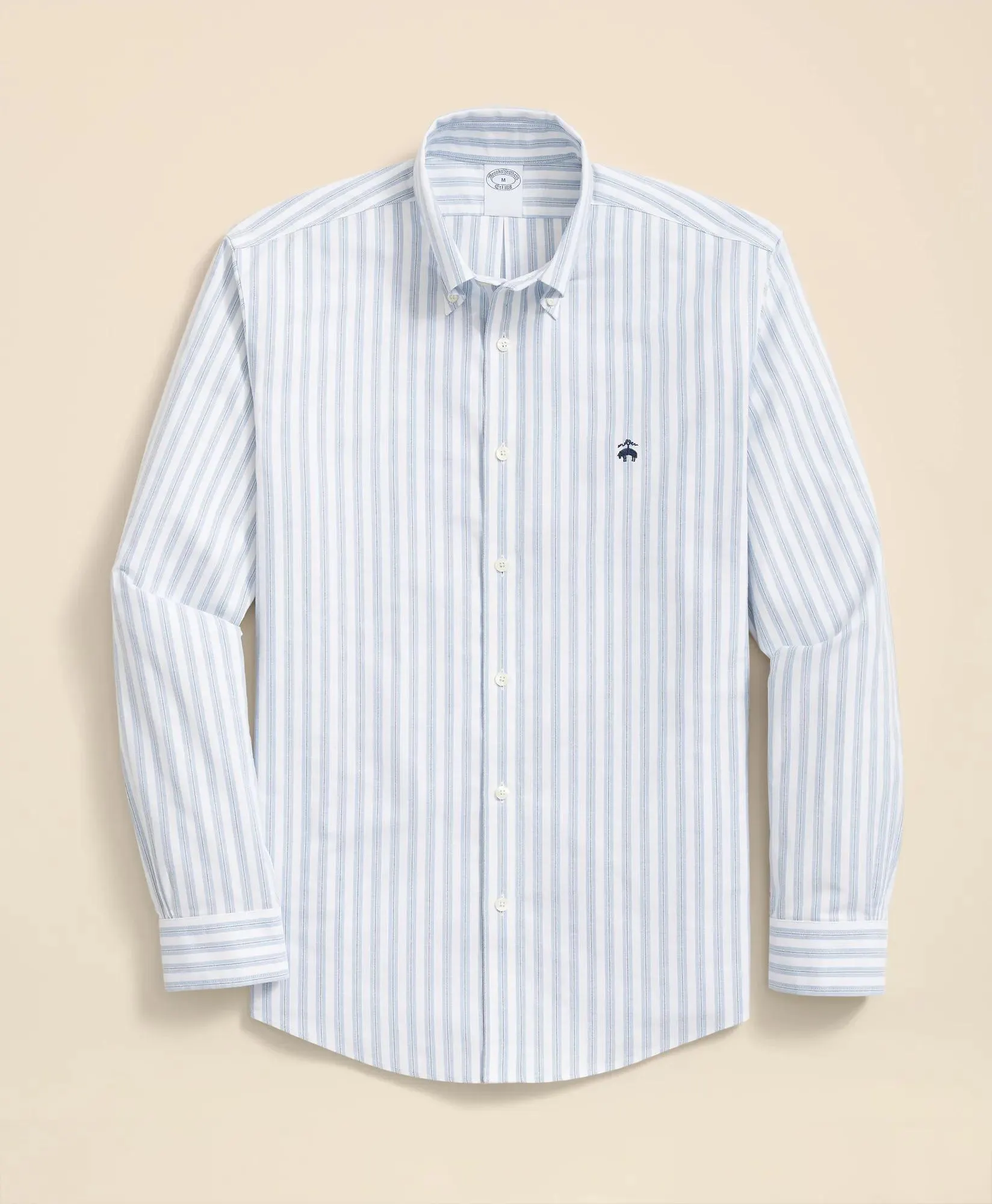 Stretch Cotton Non-Iron Oxford Polo Button Down Collar, Track Stripe Shirt