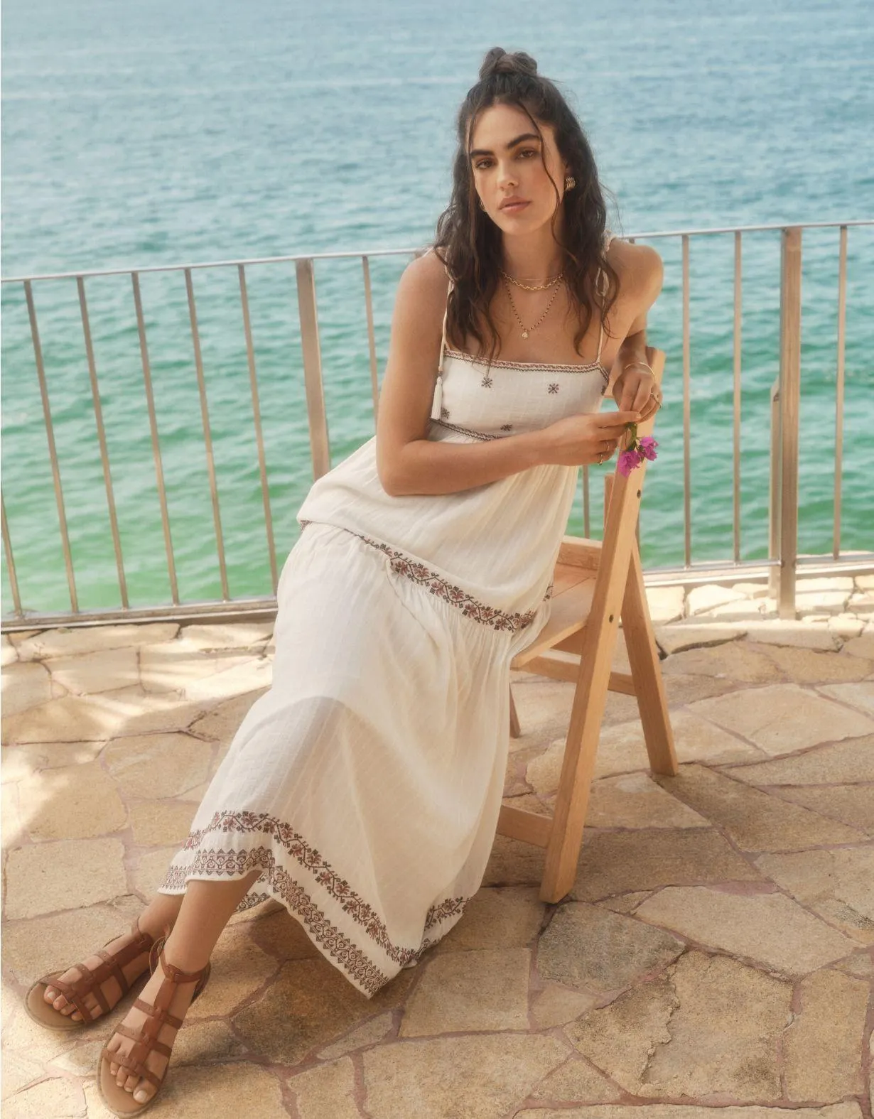 AE Empire Waist Embroidered Midi Dress