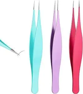 3 Pcs Tweezers for Ingrown Hair Remover Sharp Blackhead Remover Stainless Steel Tweezers Precision Eyebrow and Shards(Rose Red, Purple, Blue)