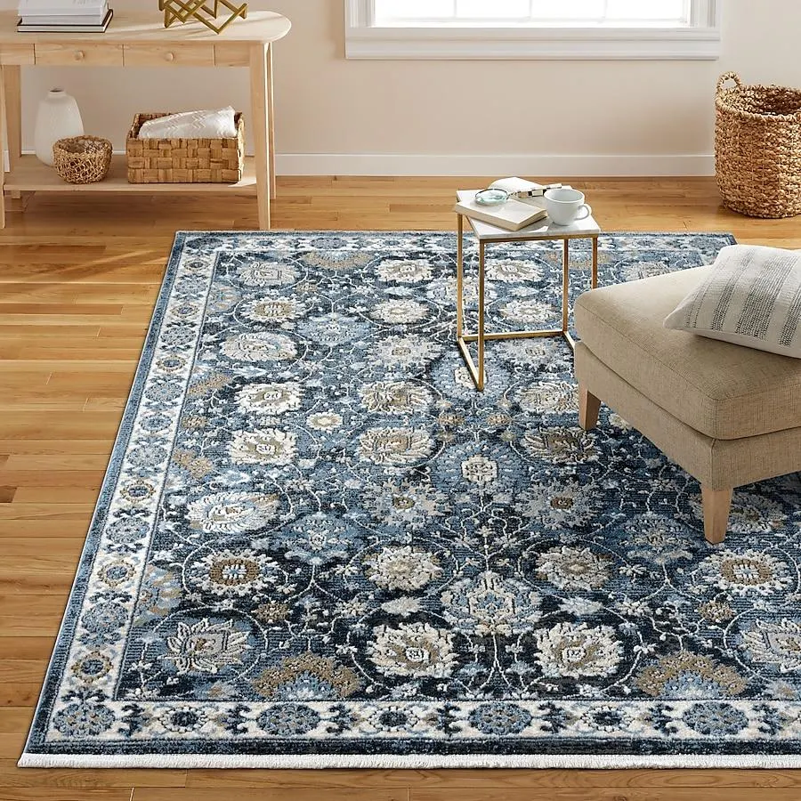 allen + roth Blue Garden 8 x 10 (ft) Loomed Blue Rectangular Indoor Floral/Botanical Pet Friendly Area rug