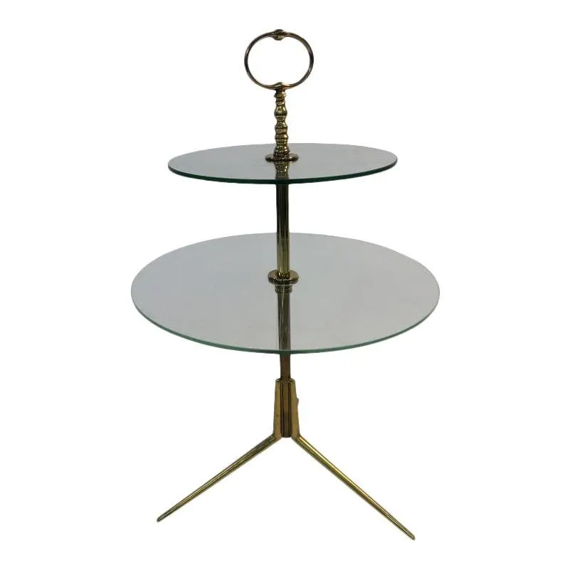 Midcentury Glass and Brass Tripod Table Attributed to Pietro Chiesa
