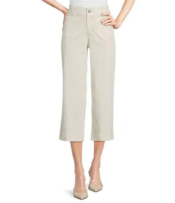 Stretch Denim Cropped Wide Leg Jeans