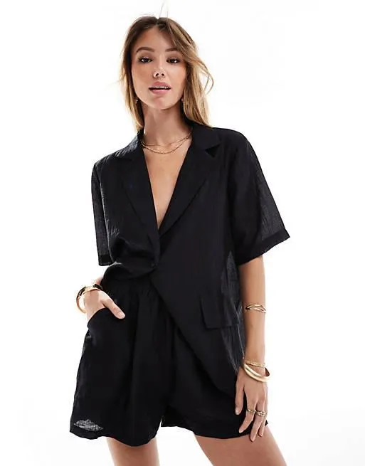 Sixth June linen relaxed shorts in black - part of a set