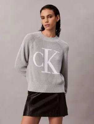 Smooth Cotton Monogram Rib Classic Sweater