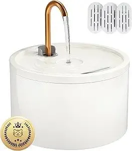Ceramic Cat Water Fountain - 2.1L/71oz - All-Ceramic Body & Pure Copper Water Spout - Non-Toxic - Automatic Pet Drinking Fountain Indoor with Ultra-Quiet Pump, and 3Pcs Filter & Sponge (White)