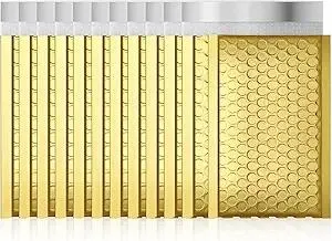 Fuxury Gold Bubble Mailers 4x8" 50 Pack, Usable Size 4X7" Strong Adhesion Metallic Bubble Envelopes,Waterproof Padded Envelopes Small Padded Mailer, Cute Packing for Jewelry, Makeup Supplie,Bulk #000