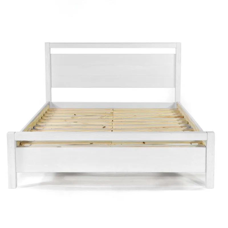 King Brushed White Loft Solid Wood Panel Bed