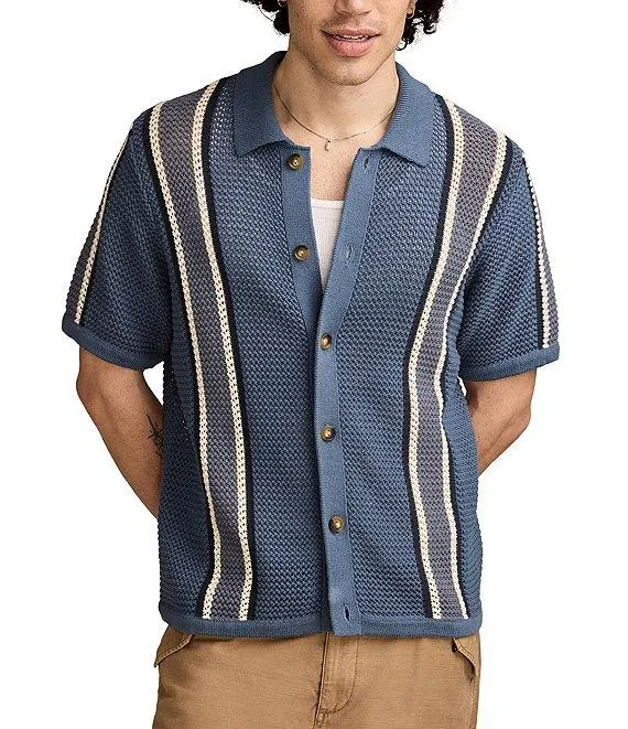 Vertical Stripe Short Sleeve Polo Sweater