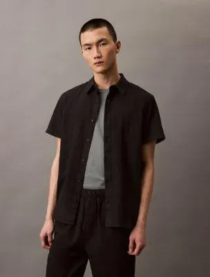 Linen Cotton Short Sleeve Classic Button-Down Shirt