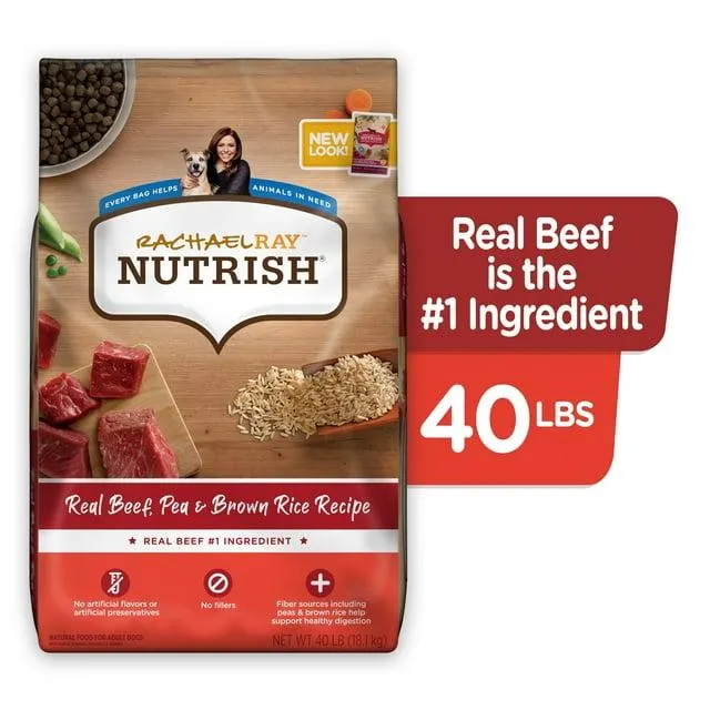 Rachael Ray Nutrish Natural Dry Dog Food, Real Beef, Pea & Brown Rice Recipe, 40 lbs