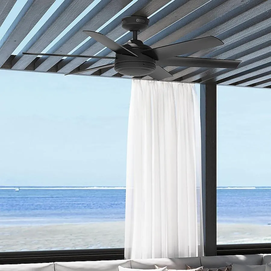 Hunter Jetty WeatherMax 52-in Outdoor Matte Black with Matte Black Blades Ceiling Fan Without Light 6 -Blade )