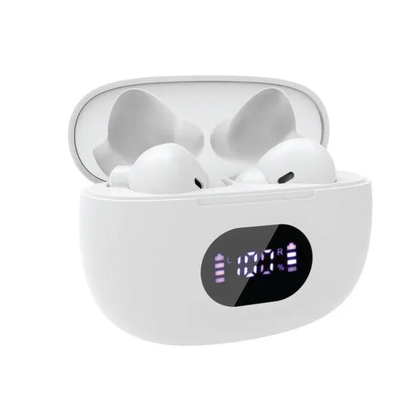 Audiomate True Wireless Earphones with Digital Display Charging Case - White