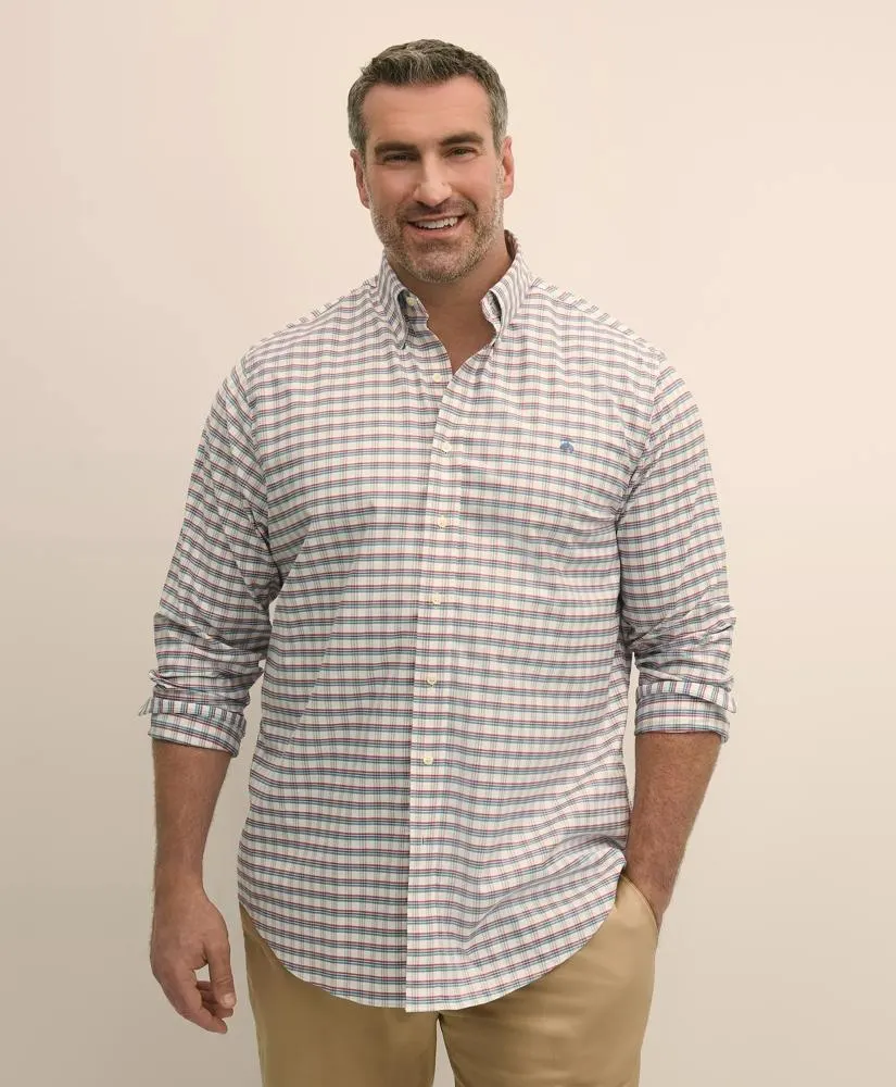 Big & Tall Stretch Cotton Non-Iron Oxford Polo Button Down Collar, Checked Shirt