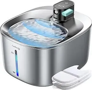 FEELNEEDY Wireless Cat Water Fountain Stainless Steel with Sensor, 4000mAh Battery Operated, 4L/135fl oz Pet Water Fountain for Cats Dogs, Ultra Quiet Cat Drinking Fountain with 2 Filters (YPD-C004S)