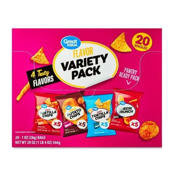 Great Value Flavor Variety Chip Pack, 20 Count, 1 oz