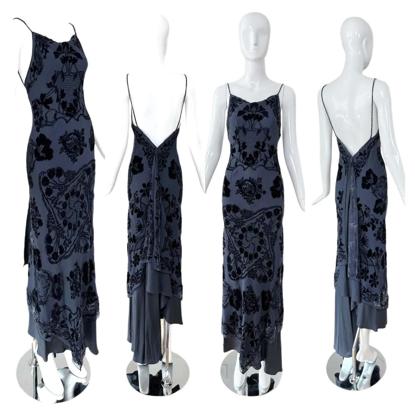 PAMELA DENNIS COUTURE 90's Vintage Blue Backless Silk Evening Gown