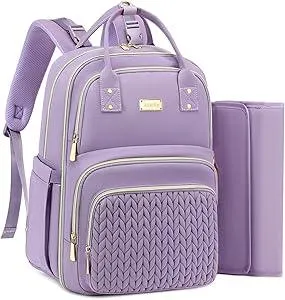 Diaper Bag Backpack - Large Multi functional, Boys, Girls & Baby Travel Essentials Tote with Changing Pad, Insulated Pockets, Stroller Straps, Waterproof - Baby Backpack for Mom & Maternity (Purple)