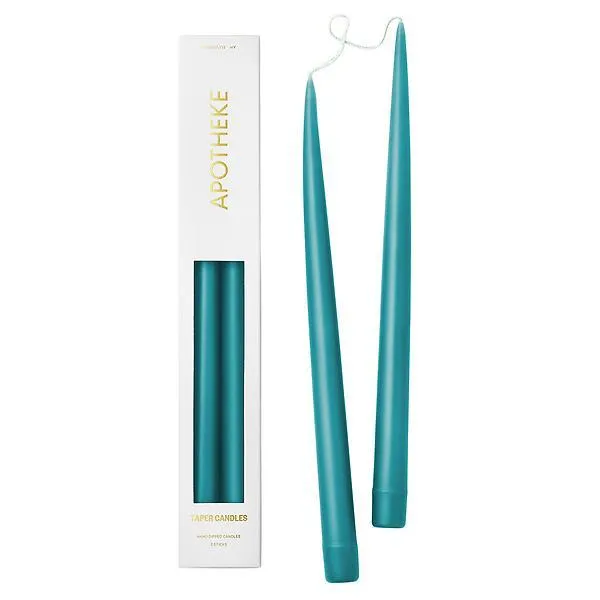 APOTHEKE Unscented Taper Candles Turquoise Pkg/2