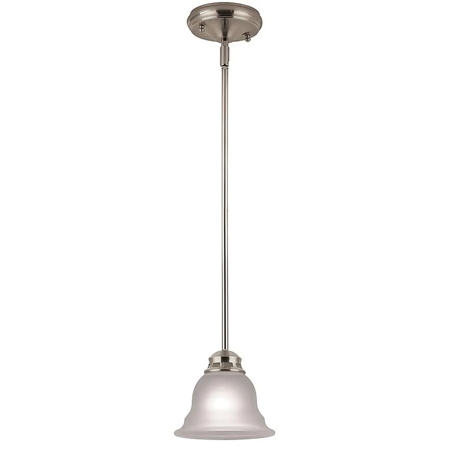 Project Source Fallsbrook 1 -Light Brushed nickel Traditional Etched glass Bell Mini Hanging Pendant light