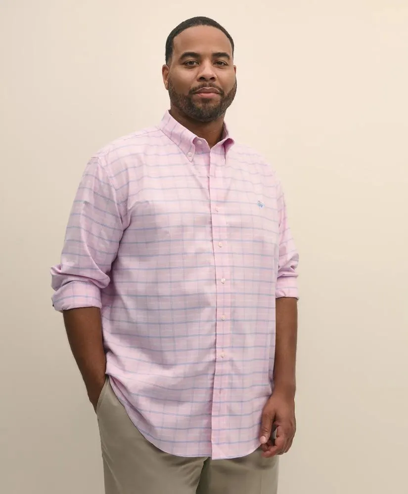 Big & Tall Stretch Cotton Non-Iron Oxford Polo Button Down Collar, Windowpane Shirt