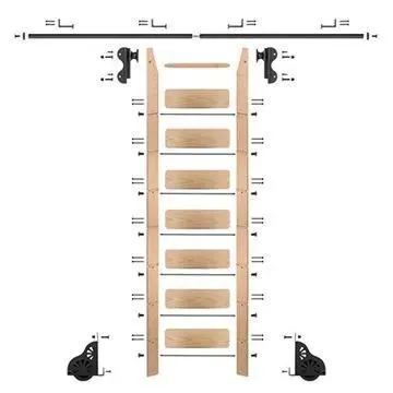 Quiet Glide Oak Library Ladder & 8 Ft Rolling Hook Hardware Kit
