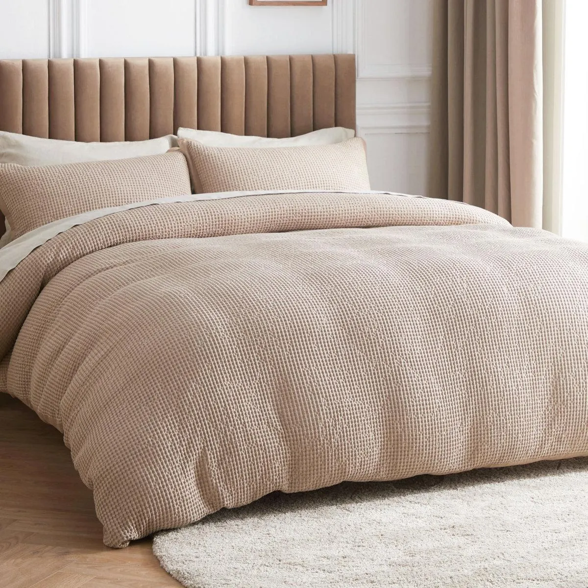 Bedsure Luxury Soft 100% Cotton Waffle Weave Plaid Duvet Cover