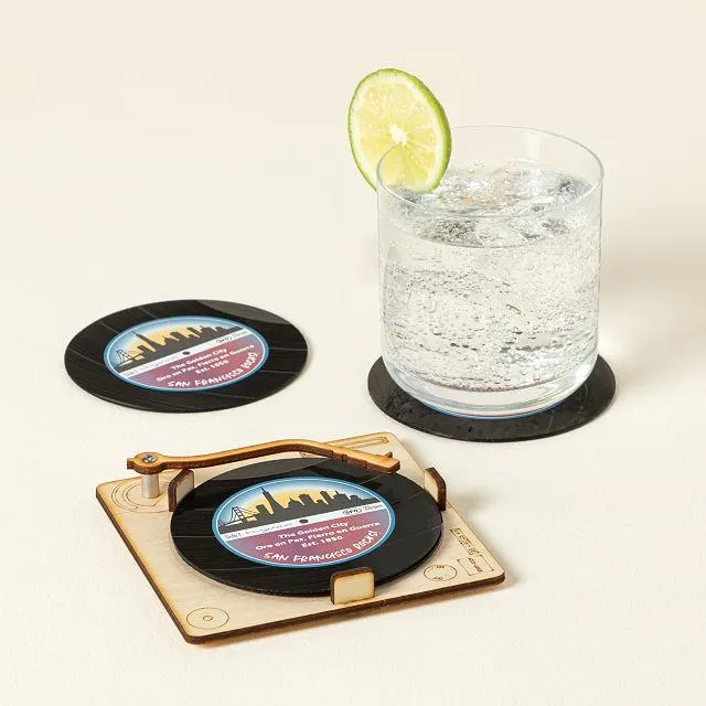 Your City Rocks! Upcycled Record Coaster Set