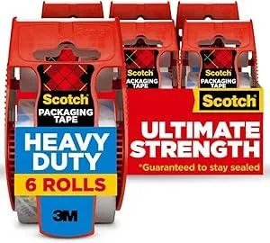 Scotch Heavy Duty Shipping and Moving Packing Tape, Clear, Packing and Moving Supplies, 1.88 in. x 22.2 yd., 6 Tape Rolls with Dispensers
