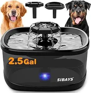 SIBAYS 2.5Gal/9.5L Dog Water Fountain, 3 Flow Modes Pet Water Fountain for Cats, Dog Water Bowl Dispenser with 7" Large Filter & Ultra Quiet Pump, BPA-Free, Ideal for Large Dogs, Multi-pet(FS68)