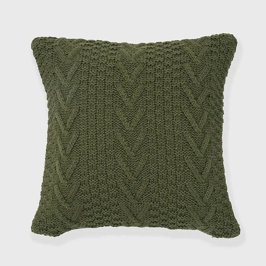 EVERGRACE Ratree Chunky 20-in x 20-in Winter Moss Green Square Indoor Decorative Pillow