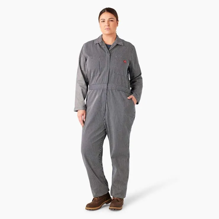 Women's Plus Relaxed Fit Long Sleeve Hickory Stripe Coveralls