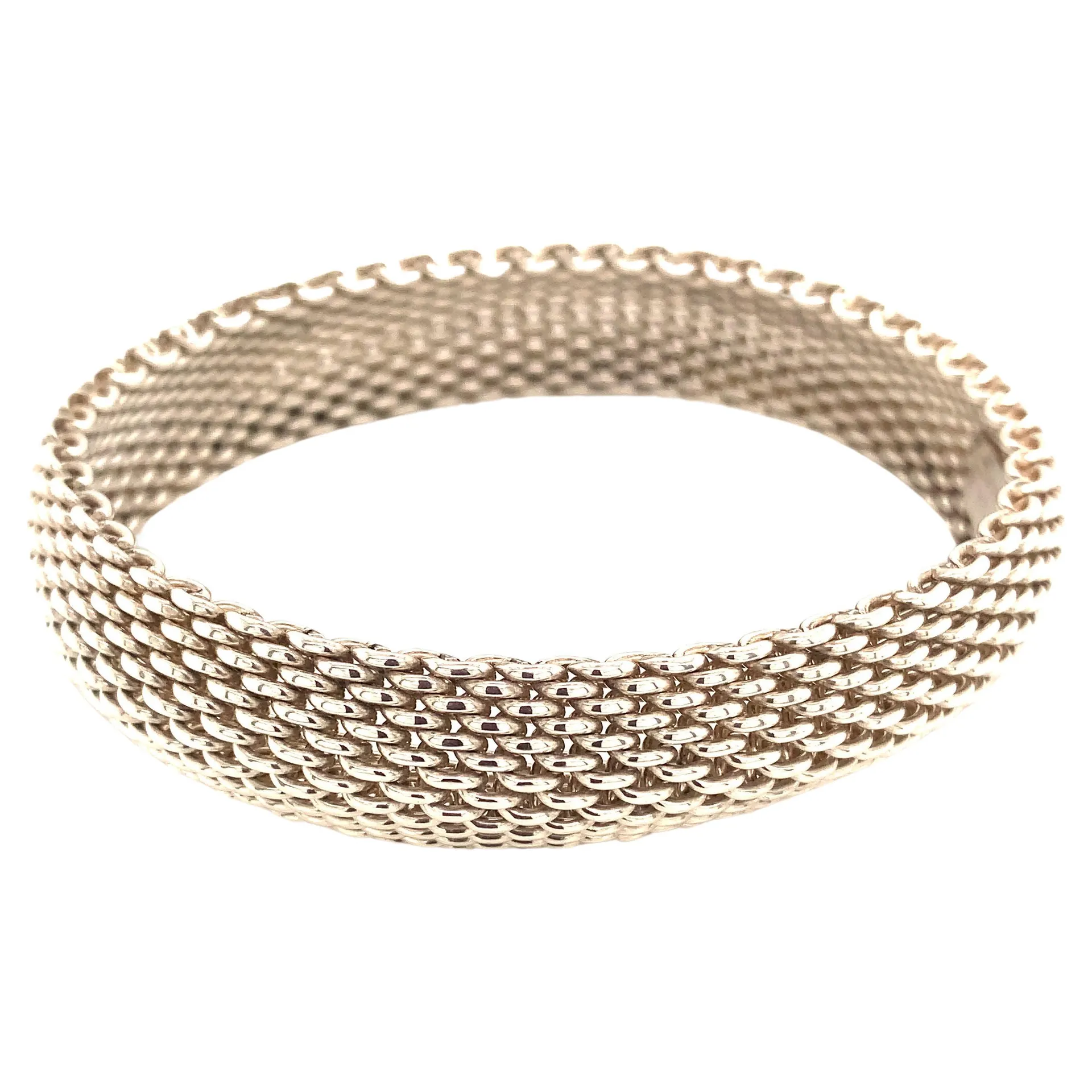 Tiffany & Co Estate Somerset Bangle Bracelet 7.5" Sterling Silver 15 mm