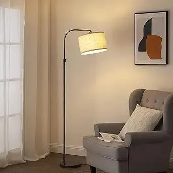 EDISHINE Arched Floor Lamps for Living Room, Standing Tall Arc Lamp with Adjustable Linen Shade, Minimalist Reading Light for Corner, Over Couch Arched Lamp for Bedroom, Office, Kids Room, Bronze