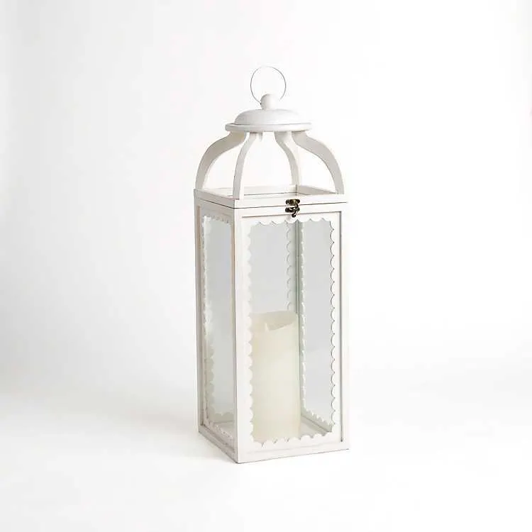 White Wood Scalloped Hurricane Lantern, 26 in.