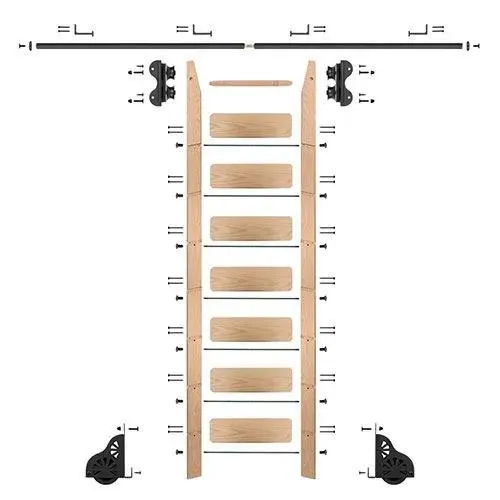 Quiet Glide Oak Library Ladder & 8 Ft Rolling Hardware Kit