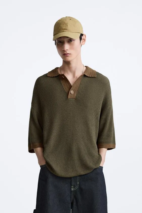 COTTON - LINEN BLEND KNIT POLO