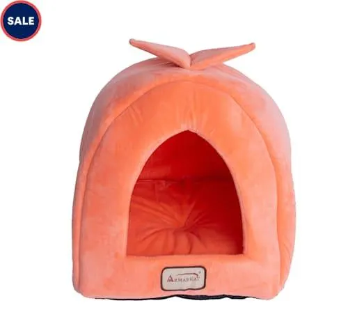Armarkat Condo Cat Bed in Orange and Ivory, 14" L X 14" W