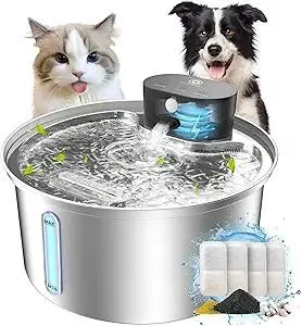 Wireless Cat Water Fountain Stainless Steel, 2025 Upgraded New Sensor - 3 Work Modes, 6000mAh Battery Operated Cat Water Fountain Cordless, Pet Water Dispenser for Cats Dogs Indoor - 108oz/3.2L