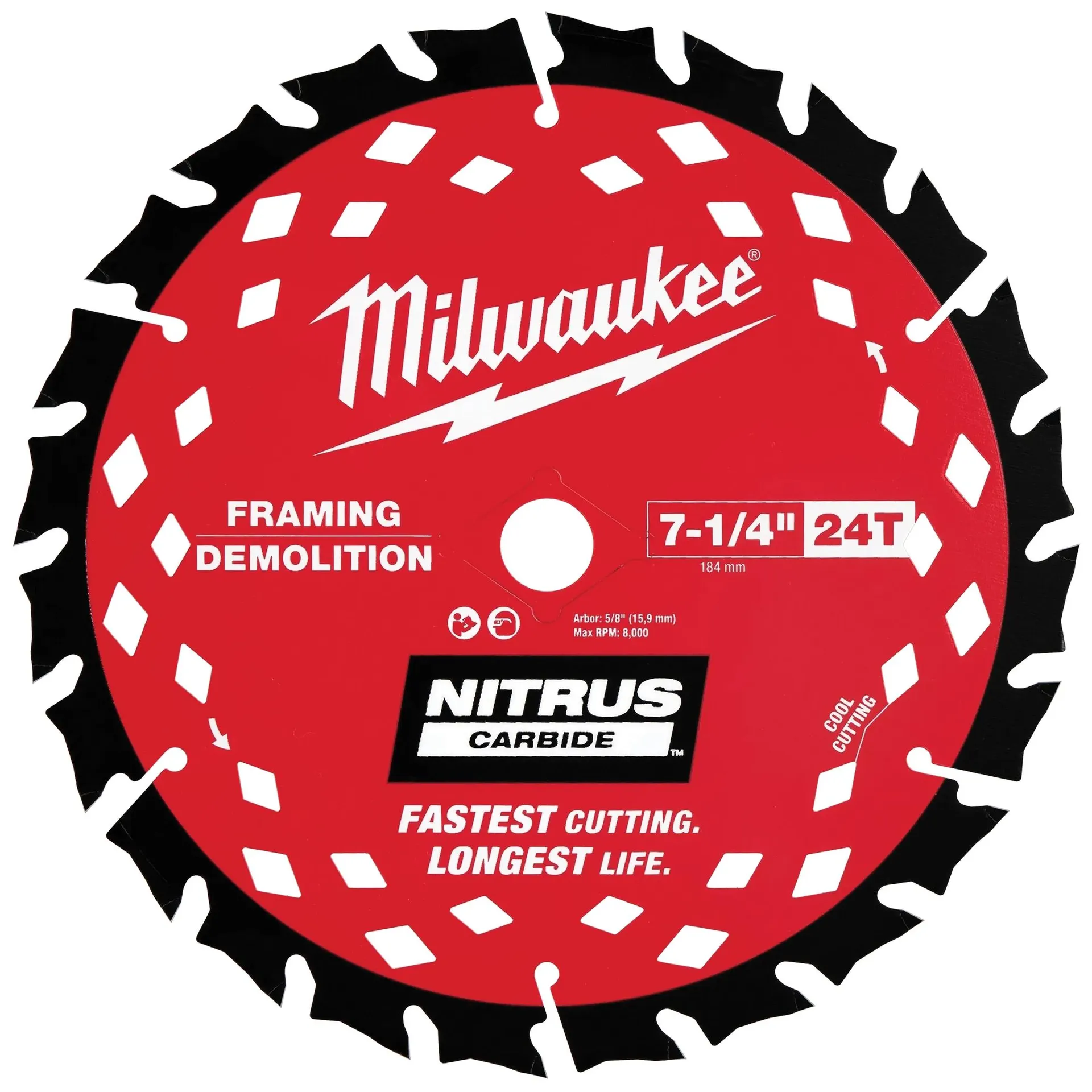 48-41-0750 Circular Saw Blade, 7-1/4 in Dia, 5/8 in Arbor, 24-Teeth, NITRUS Carbide Cutting Edge