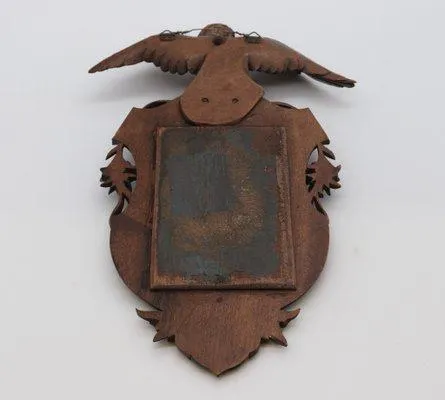 Small 19th Century Carved Walnut Black Forest Perched Eagle Wall Mirror