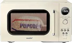 COMFEE Retro Ovens, Small 9 Preset Programs, 0.9 cu.ft Countertop Compact Microwaves with Multi-Stage Cooking, Mute Function, LED Digital, Apricot/900W, CMO-MMP02AA(at), Apricot