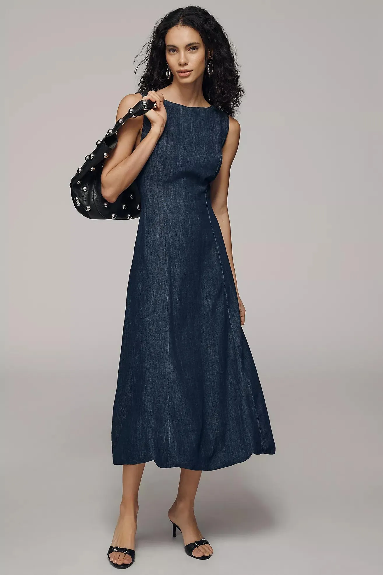 By Anthropologie Boat-Neck Denim Bubble Midi Dress