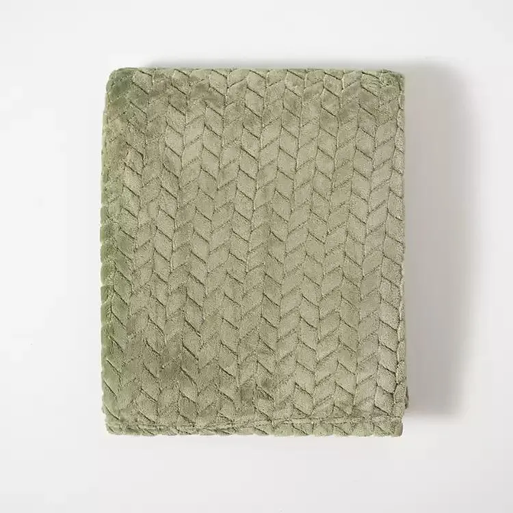 Green Heavenly Herringbone Plush Throw