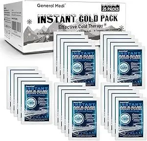 General Medi Instant Ice Cold Pack (4”x 5.5”) – 25 Packs Disposable Cold Therapy Ice Packs for Pain Relief, Swelling, Inflammation, Sprains, Toothache – for Athletes & Outdoor Activities