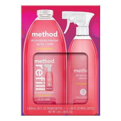 Method All Purpose Cleaner, Pink Grapefruit, 28 fl. oz. Spray Bottle + Refill, Total 96 fl. oz.