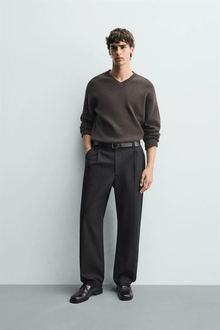 RELAXED FIT PINSTRIPE PANTS