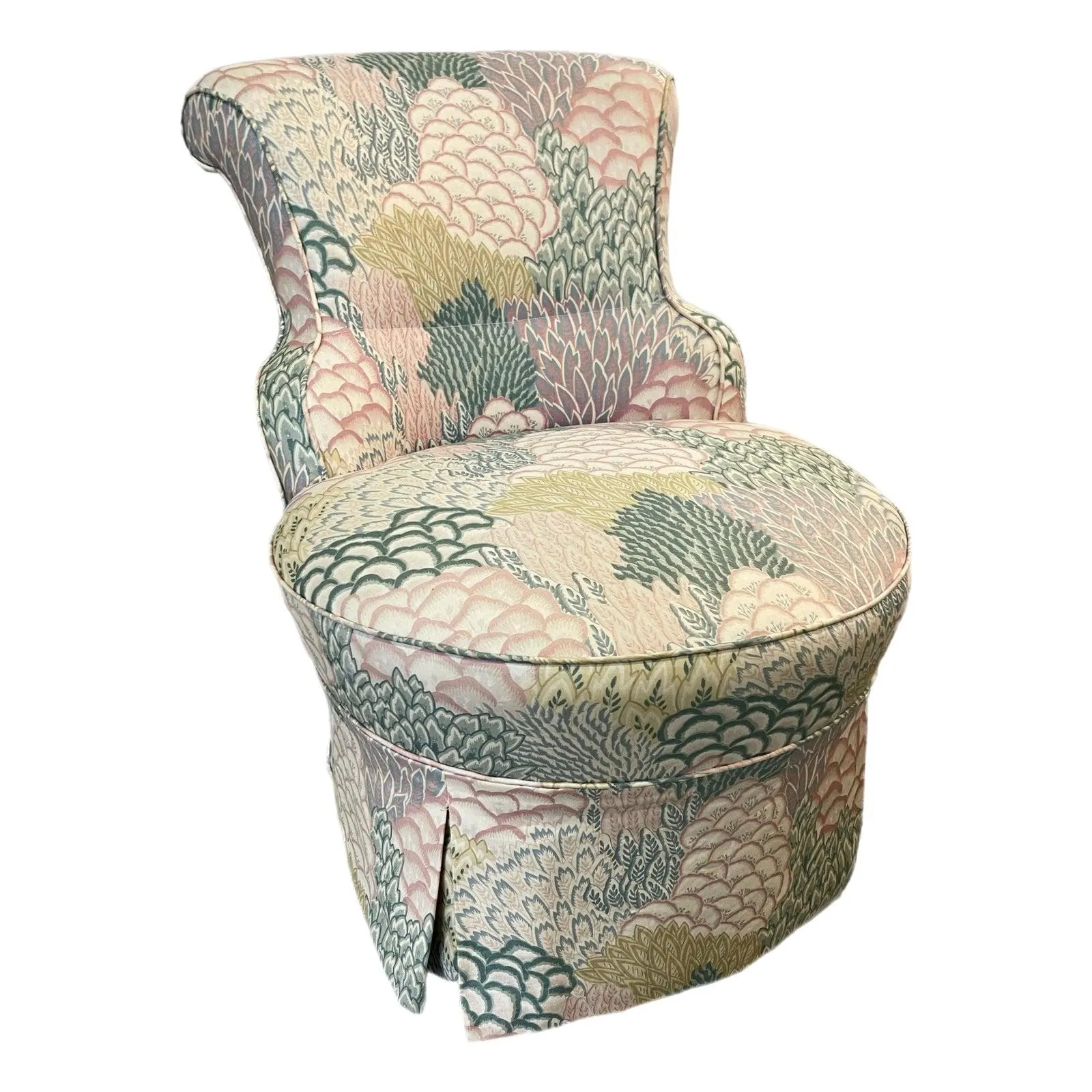English Traditional Slipper Chair in Coutan and Tout Style Polished Cotton Fabric
