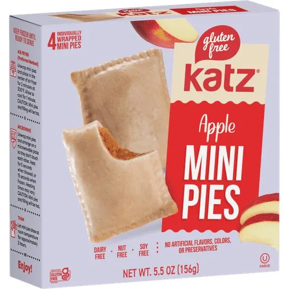 Katz Gluten Free Apple Mini Pies (1 Pack of 4 Mini Pies, 5.5 Ounce)| Dairy Free, Nut Free, Soy Free, Gluten Free | Kosher