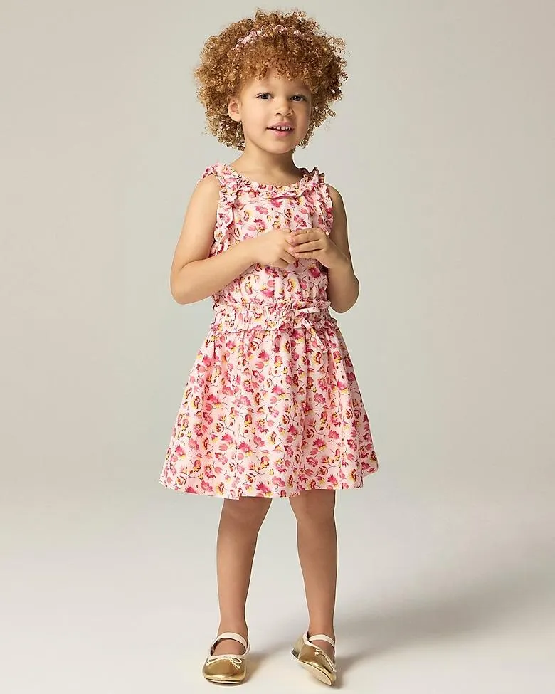 Girls' ruffle-trim dress in linen-cotton blend
